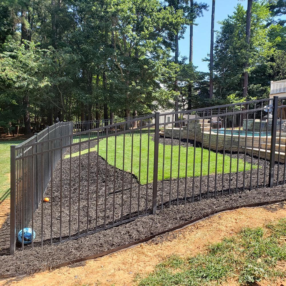 FORTRESS Athens 2 in. x 2 in. x 6 ft. Gloss Black Aluminum Flat Top and Bottom Design Fence Line Post