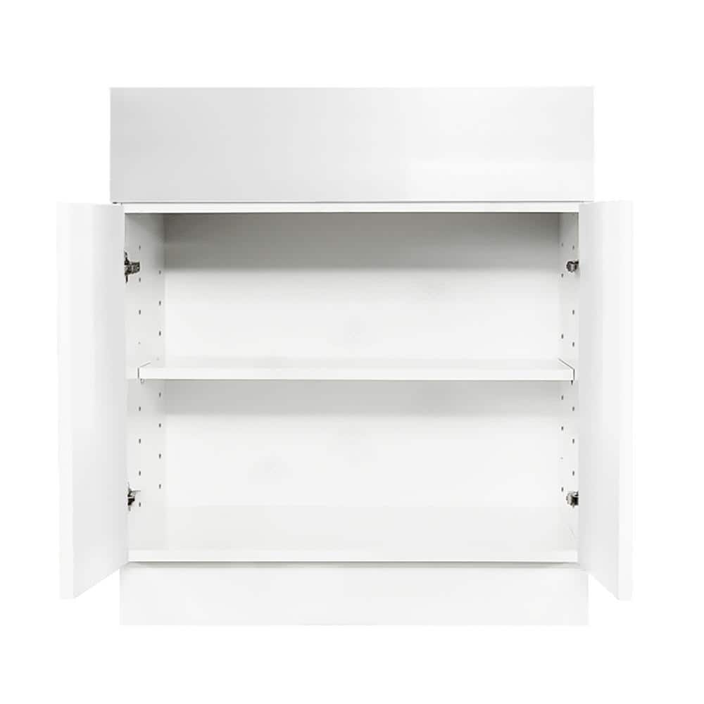 LIFEART CABINETRY Valencia Assembled 36 in. W x 24 in. D x 34.5 in. H in Gloss White Plywood Assembled Base Kitchen Cabinet