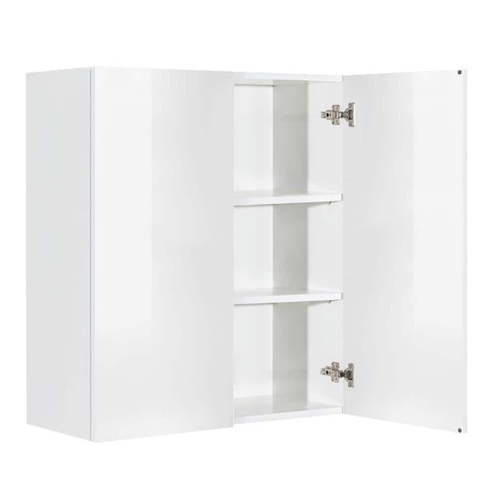 LIFEART CABINETRY Valencia Assembled 24 in. W x 12 in. D x 42 in. H in Gloss White Plywood Assembled Wall Kitchen Cabinet