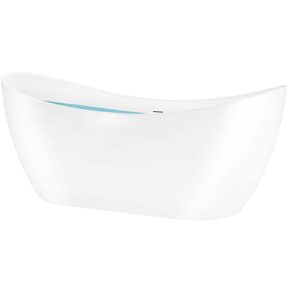 AKDY Freestanding 54 in. Fiberglass Double Slipper Flatbottom Modern Stand Alone Non-Whirlpool Bathtub in Matte Black