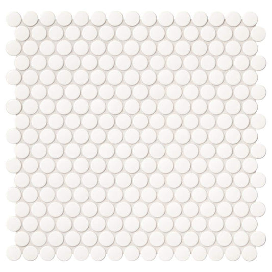 Daltile Finesse Glossy White 12 in. x 13 in. x 6.35 mm Porcelain Penny Round Mosaic Wall Tile (1.06 sq. ft. per piece)
