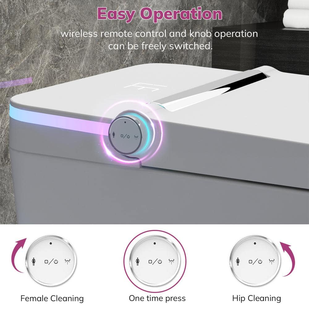 Relyblo Foot Sensor Smart Elongated Bidet Toilet in Glossy White with Adjustable Sprayer