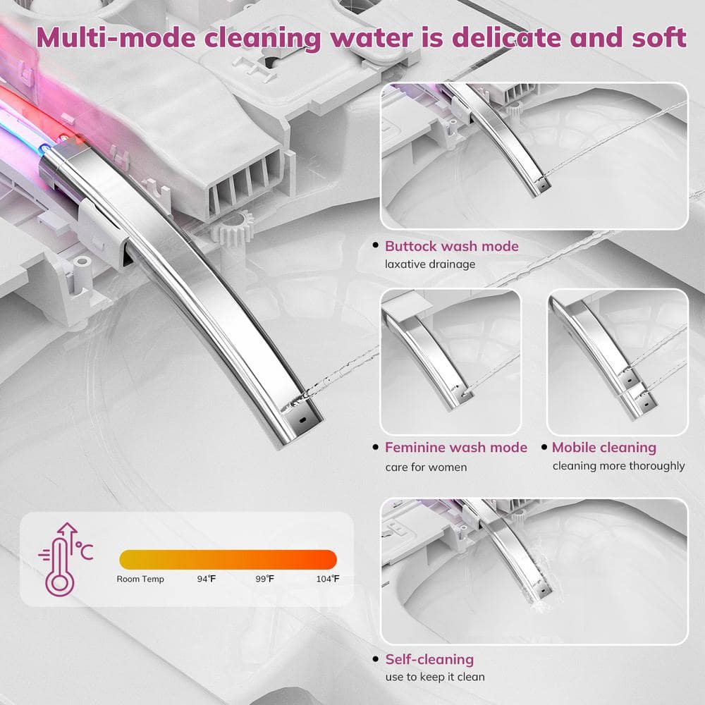 Relyblo Foot Sensor Smart Elongated Bidet Toilet in Glossy White with Adjustable Sprayer