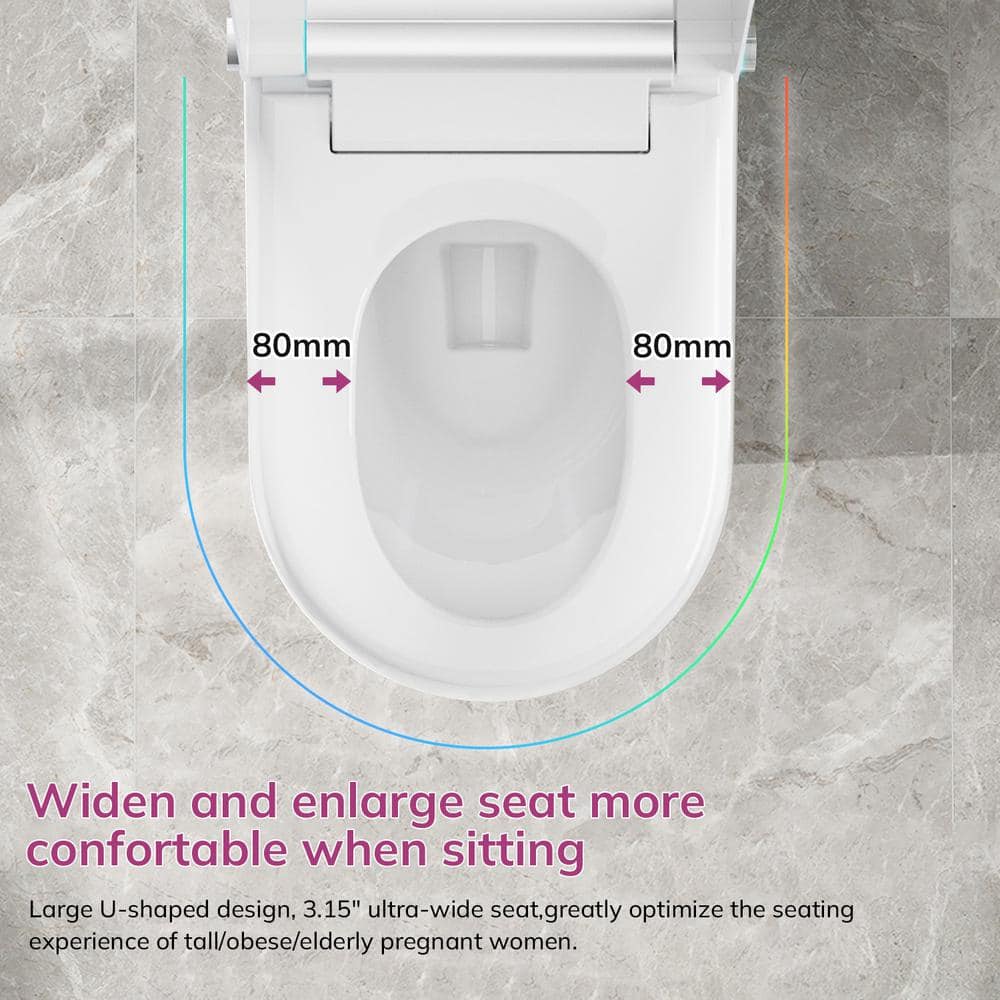 Relyblo Foot Sensor Smart Elongated Bidet Toilet in Glossy White with Adjustable Sprayer
