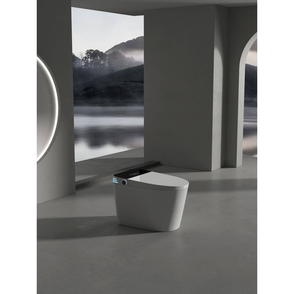 YSQCAR Elongated Smart Bidet Toilet with Auto Lid and Heated Seat in White - 1.28 GPF