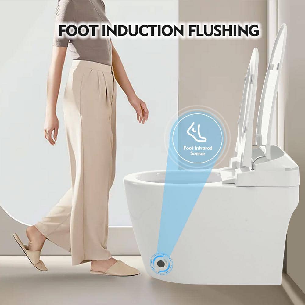 YSQCAR Elongated 1.28 GPF Smart Bidet Toilet with Auto Lid and Heated Seat in White