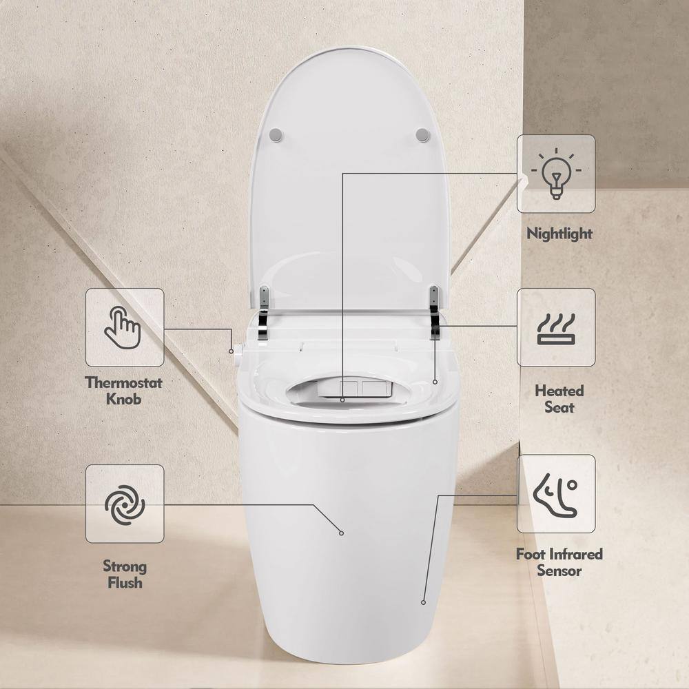 YSQCAR Elongated 1.28 GPF Smart Bidet Toilet with Auto Lid and Heated Seat in White