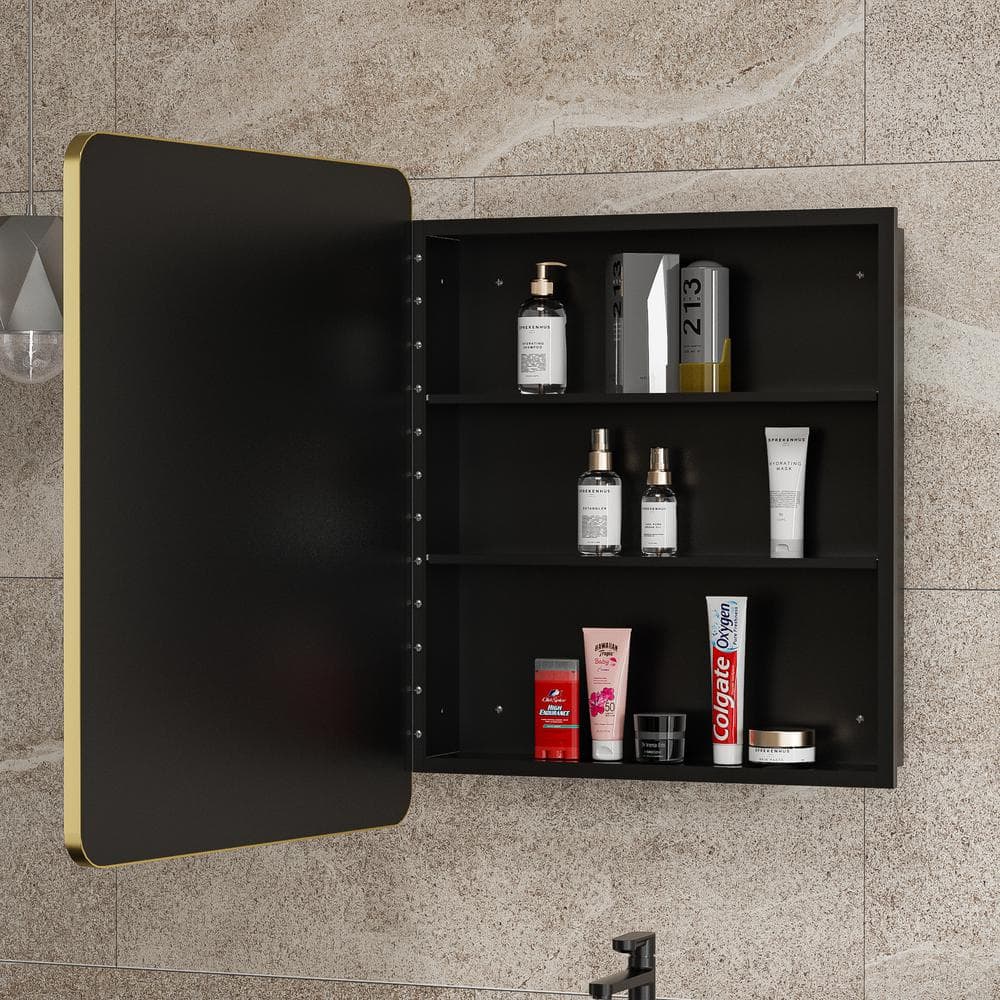 Aosspy 24 in. W x 30 in. H Medium Rectangular Gold Aluminum Alloy Framed Recessed/Surface Mount Medicine Cabinet with Mirror