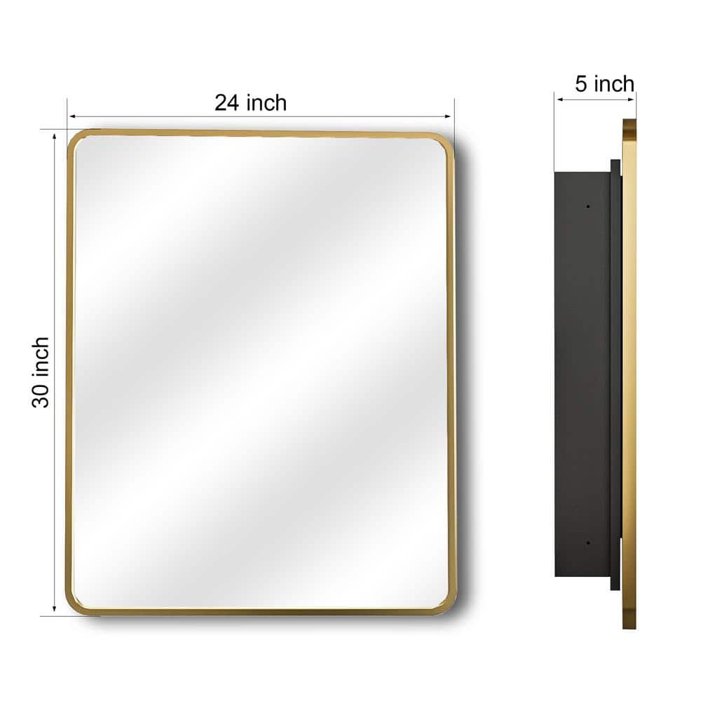 Aosspy 24 in. W x 30 in. H Medium Rectangular Gold Aluminum Alloy Framed Recessed/Surface Mount Medicine Cabinet with Mirror