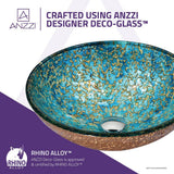 ANZZI Chrona Series 17 in. Round Bathroom Vessel Sink, Gold/Cyan Mix, Glass