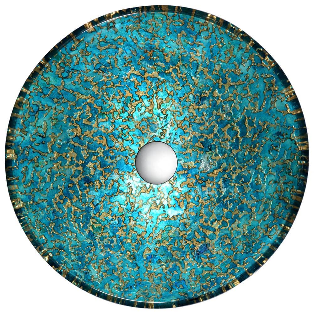 ANZZI Chrona Series 17 in. Round Bathroom Vessel Sink, Gold/Cyan Mix, Glass