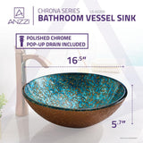 ANZZI Chrona Series 17 in. Round Bathroom Vessel Sink, Gold/Cyan Mix, Glass