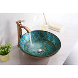 ANZZI Makata Vessel Sink, 16.5 in Round, Gold/Cyan Mix Deco-Glass with Chrome Pop-Up Drain