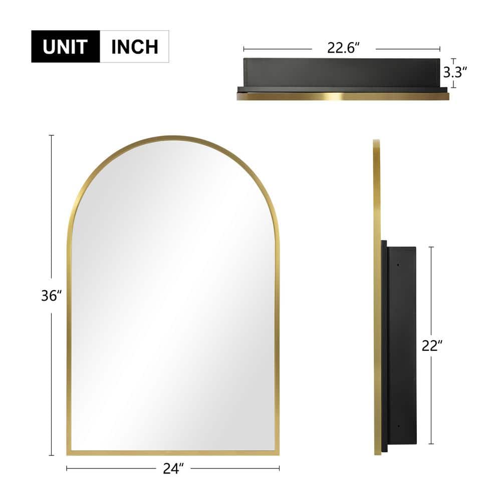 Dovelina 24 in. W x 36 in. H Arched Gold Recessed/Surface Mount Medicine Cabinet with Mirror