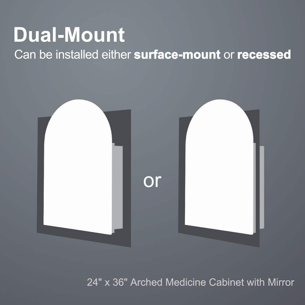 Dovelina 24 in. W x 36 in. H Arched Gold Recessed/Surface Mount Medicine Cabinet with Mirror