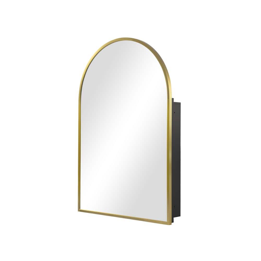Dovelina 24 in. W x 36 in. H Arched Gold Recessed/Surface Mount Medicine Cabinet with Mirror