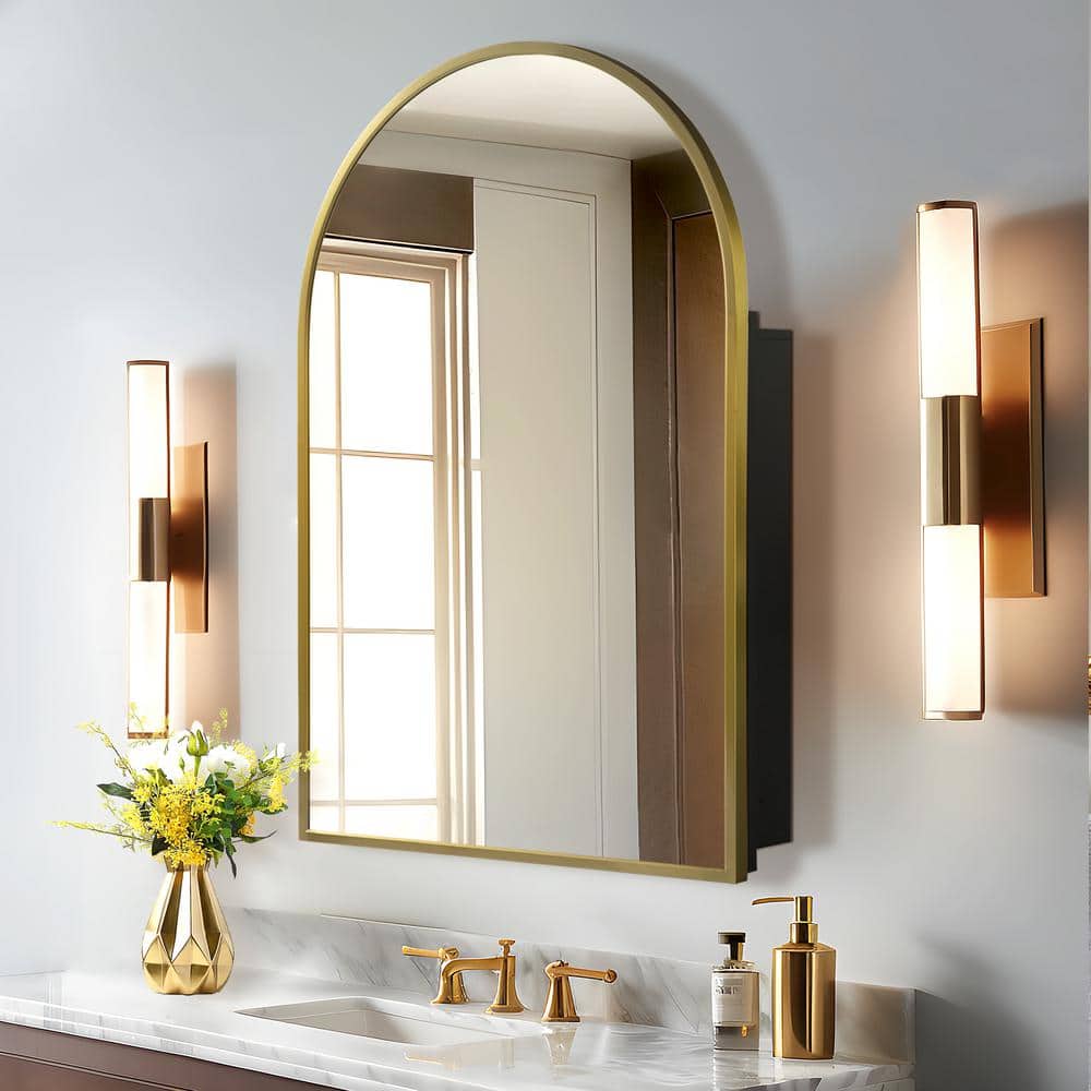 Dovelina 24 in. W x 36 in. H Arched Gold Recessed/Surface Mount Medicine Cabinet with Mirror