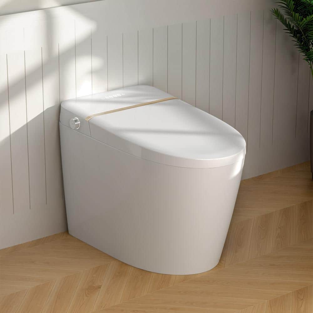 Relyblo Smart Elongated Bidet Toilet 1.27 GPF with Gold Edge White Finish