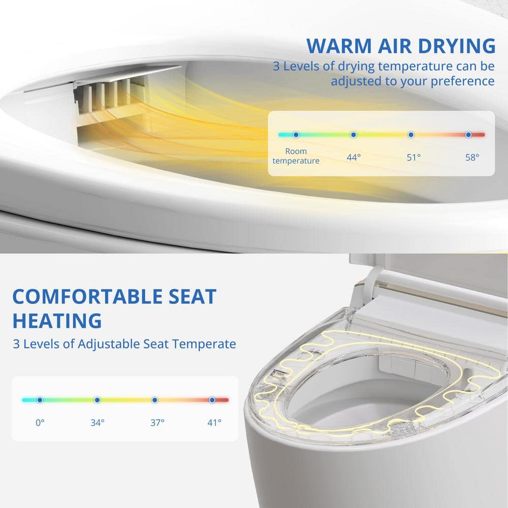 Relyblo Smart Elongated Bidet Toilet 1.27 GPF with Gold Edge White Finish