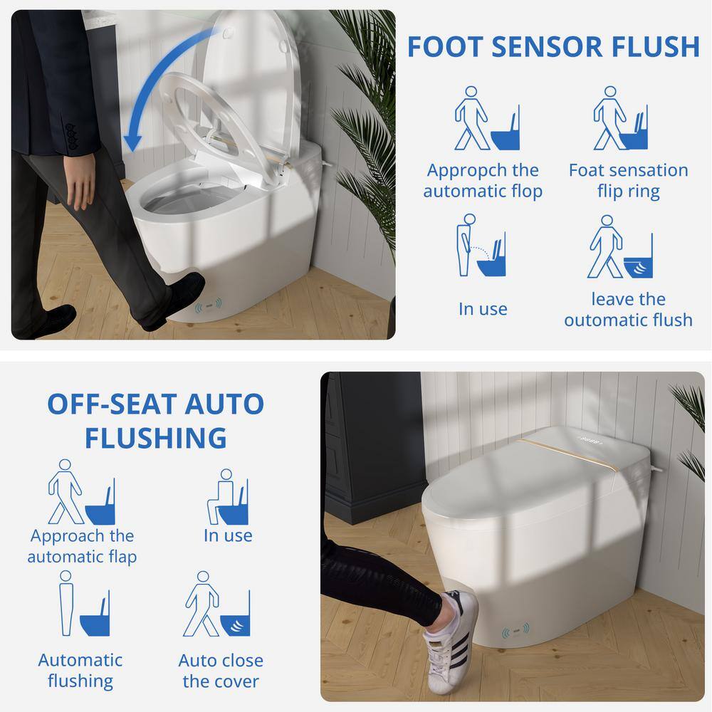Relyblo Smart Elongated Bidet Toilet 1.27 GPF with Gold Edge White Finish