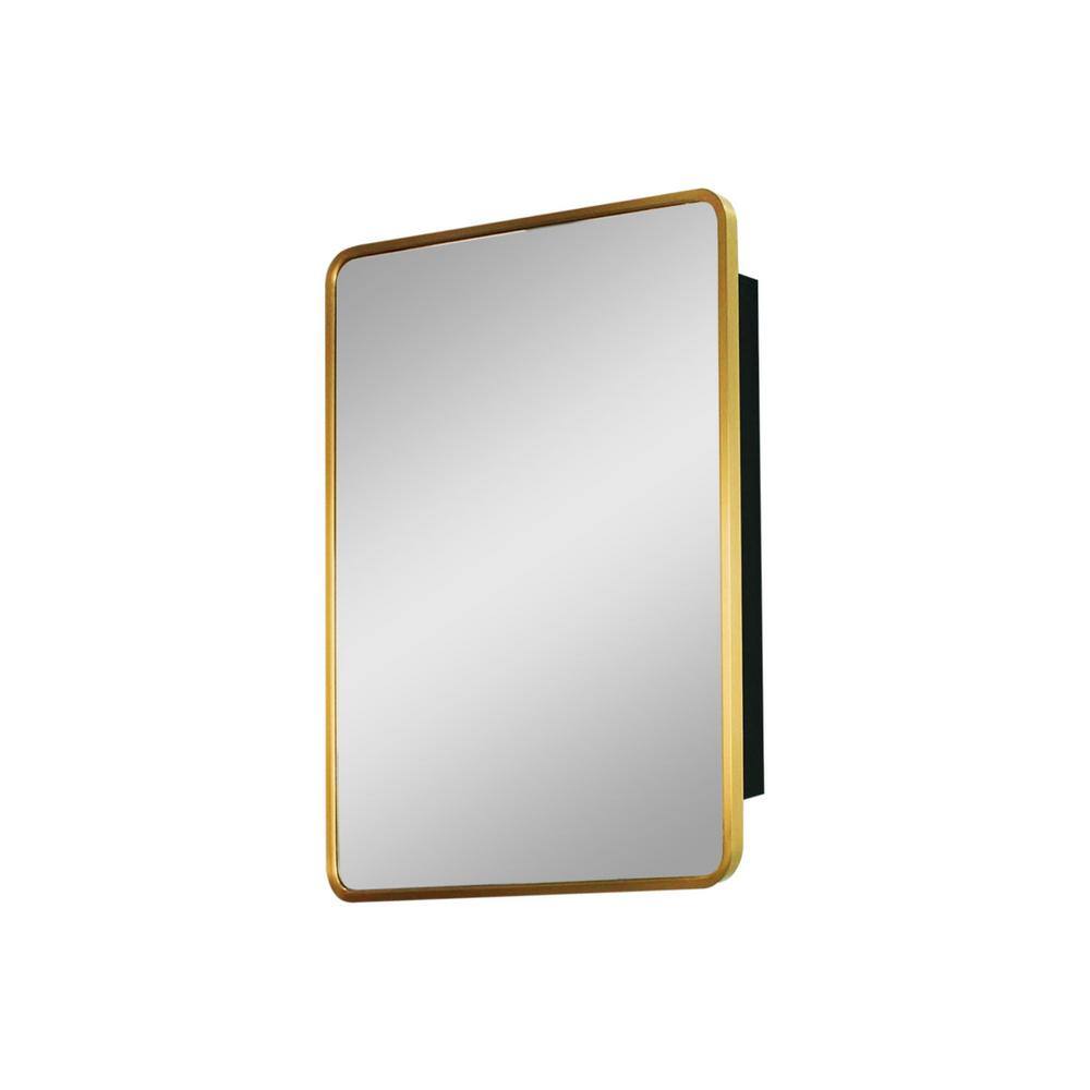 24 in. W x 30 in. H Rectangular Small Gold Metal Frame Wall mount or Recessed Bathroom Medicine Cabinet with Mirror