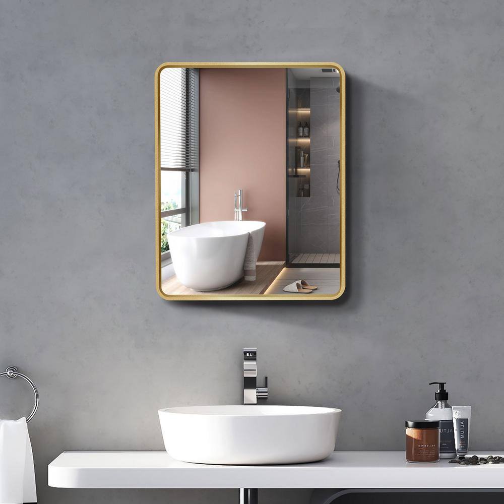 24 in. W x 30 in. H Rectangular Small Gold Metal Frame Wall mount or Recessed Bathroom Medicine Cabinet with Mirror