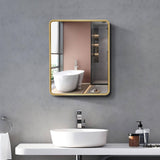 24 in. W x 30 in. H Rectangular Small Gold Metal Frame Wall mount or Recessed Bathroom Medicine Cabinet with Mirror