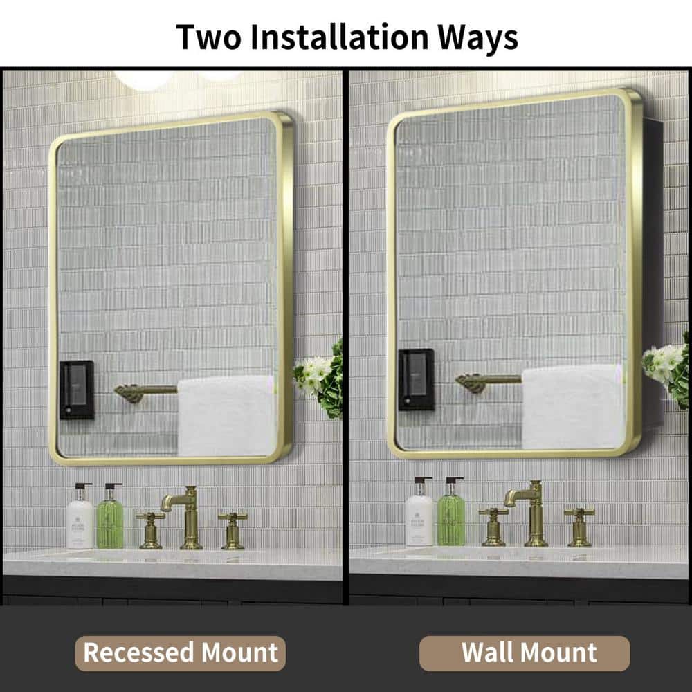 24 in. W x 30 in. H Rectangular Small Gold Metal Frame Wall mount or Recessed Bathroom Medicine Cabinet with Mirror