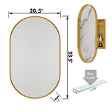 Tenleaf 20.47 in. W x 33.46 in. H Oval Metal Medicine Cabinet with Mirror, Wall Cabinet with Adjustable Shelves, Gold