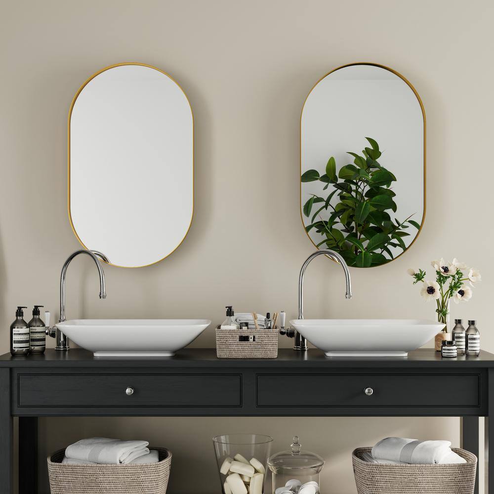 Tenleaf 20.47 in. W x 33.46 in. H Oval Metal Medicine Cabinet with Mirror, Wall Cabinet with Adjustable Shelves, Gold