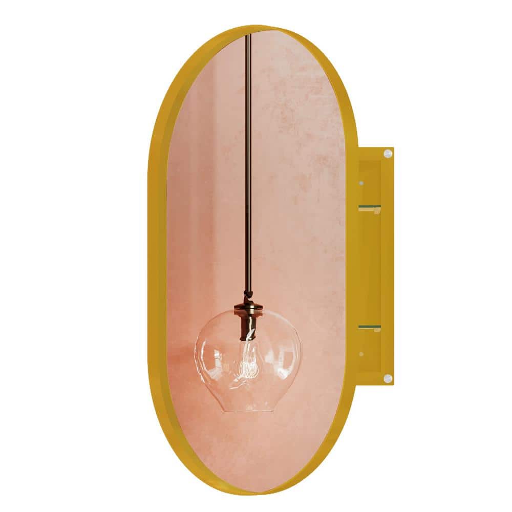 Tenleaf 20.47 in. W x 33.46 in. H Oval Metal Medicine Cabinet with Mirror, Wall Cabinet with Adjustable Shelves, Gold