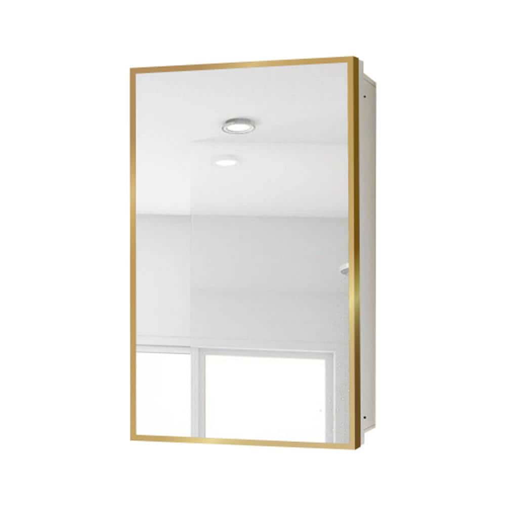 Aoibox 16 in. W x 28 in. H Rectangular Metal Medicine Cabinet with Mirror in Gold White for Bathroom