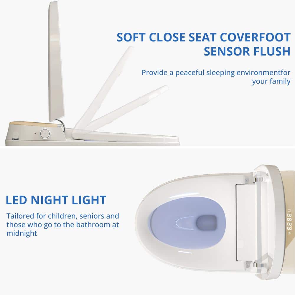 Relyblo intelligent Elongated Bidet Toilet 1.27 GPF in Gold White with Auto Open/Close and Foot Sensing