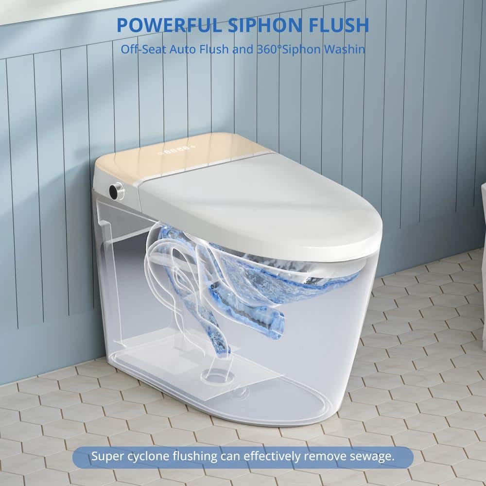 Relyblo intelligent Elongated Bidet Toilet 1.27 GPF in Gold White with Auto Open/Close and Foot Sensing