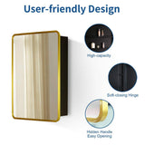 Zeus & Ruta 24 in. W x 30 in. H Rectangular Gold Framed Aluminum Medicine Cabinet with Mirror