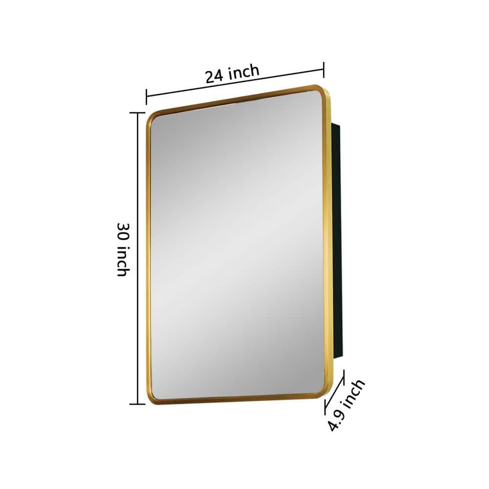 Zeus & Ruta 24 in. W x 30 in. H Rectangular Gold Framed Aluminum Medicine Cabinet with Mirror