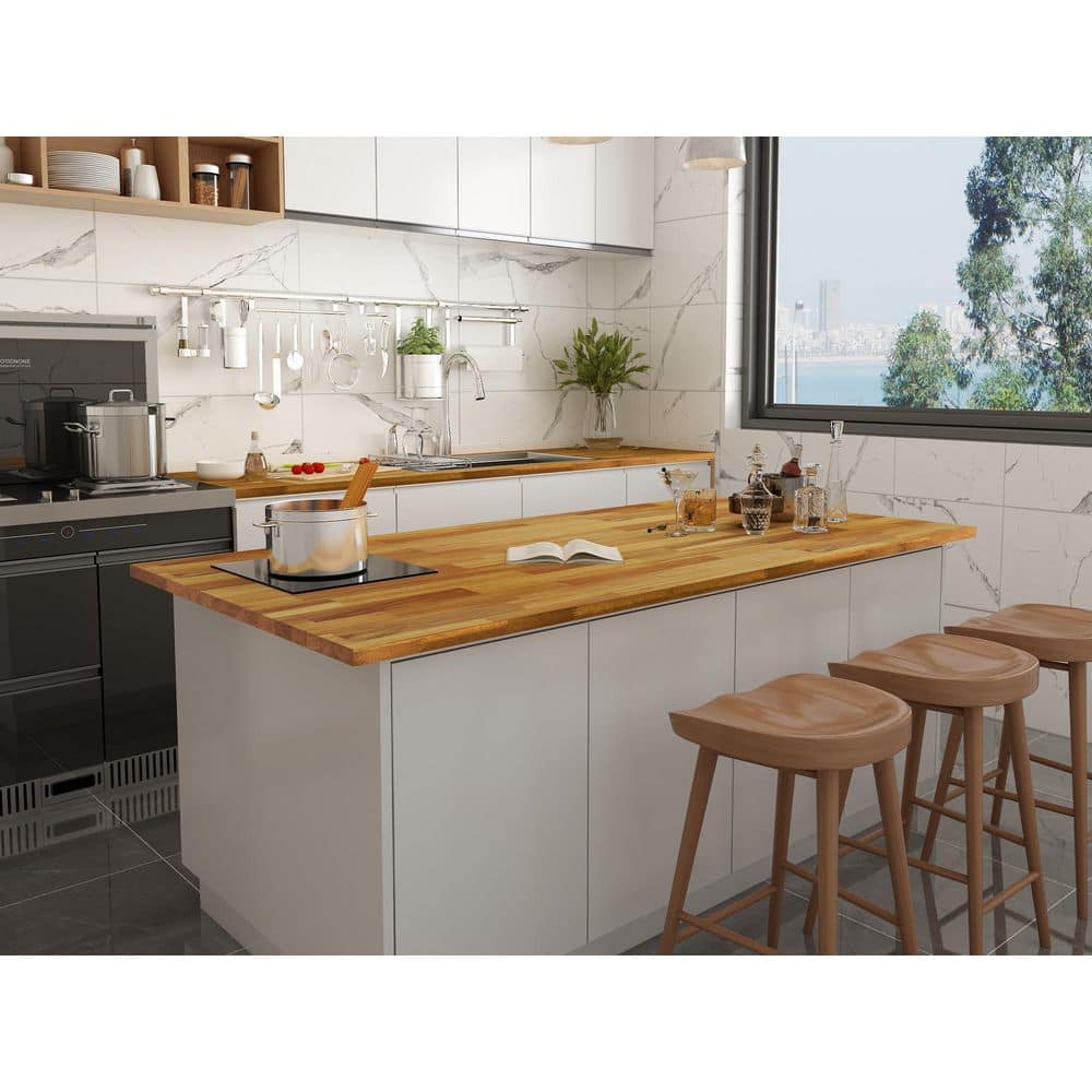 Interbuild 8 ft. L x 25.5 in. D, Acacia Butcher Block Standard Countertop in Golden Teak with Square Edge
