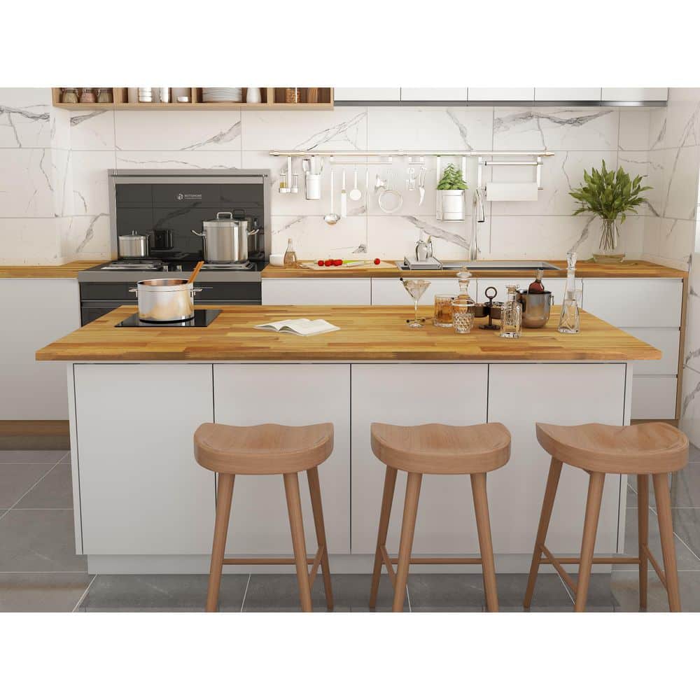 Interbuild 8 ft. L x 25.5 in. D, Acacia Butcher Block Standard Countertop in Golden Teak with Square Edge