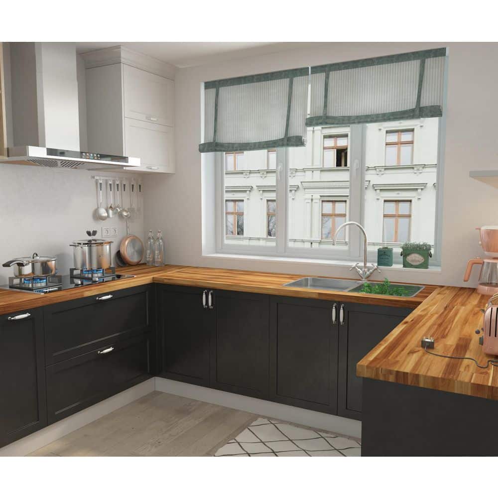 Interbuild 8 ft. L x 25.5 in. D, Acacia Butcher Block Standard Countertop in Golden Teak with Square Edge