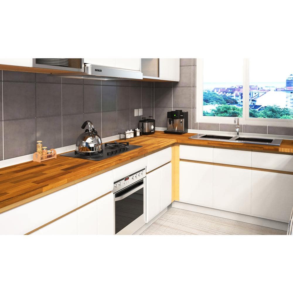 Interbuild 6 ft. L x 25 in. D, Acacia Butcher Block Standard Countertop in Golden Teak with Square Edge