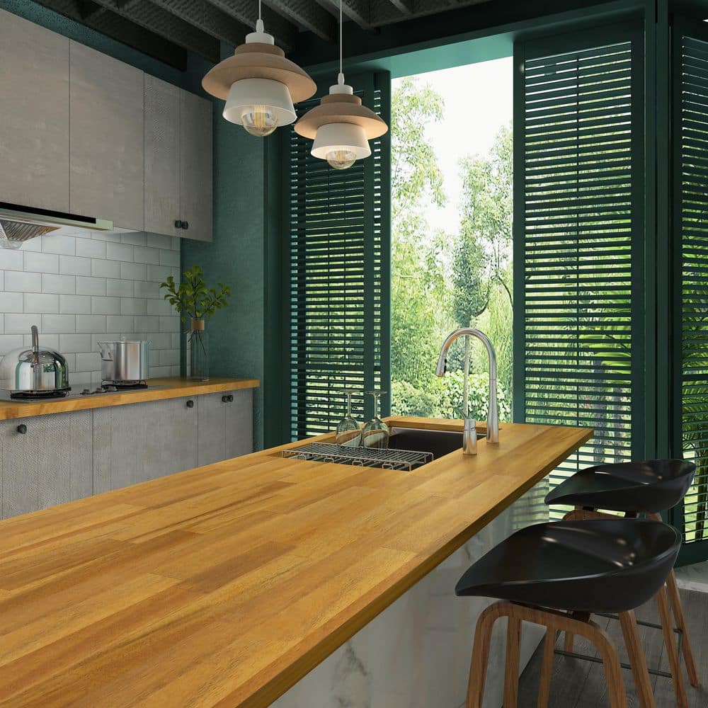 Interbuild 6 ft. L x 25.5 in. D, Acacia Butcher Block Standard Countertop in Golden Teak with Square Edge