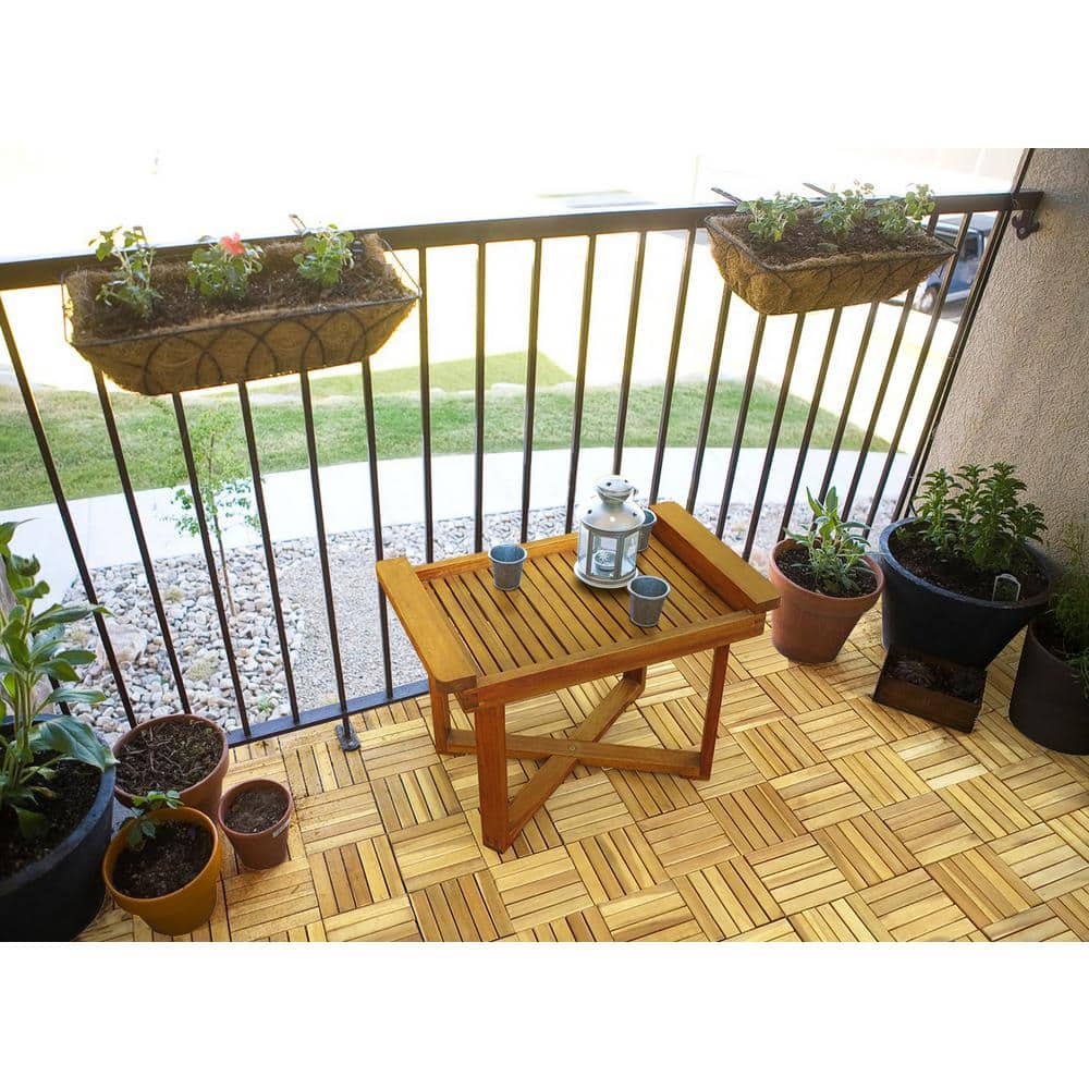 Interbuild 1 ft. x 1 ft. Interlocking Solid Hardwood Acacia Deck Tile in Golden Teak (10-Piece per Carton - 10 sq. ft.)