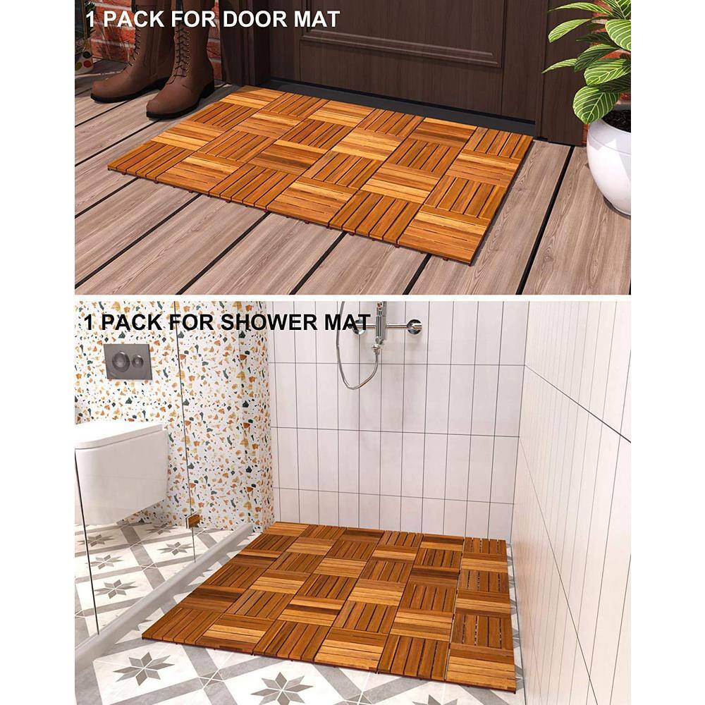 Interbuild 1 ft. x 1 ft. Interlocking Solid Hardwood Acacia Deck Tile in Golden Teak (10-Piece per Carton - 10 sq. ft.)