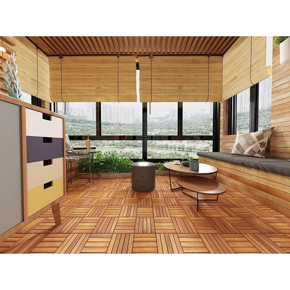 Interbuild 1 ft. x 1 ft. Interlocking Solid Hardwood Acacia Deck Tile in Golden Teak (10-Piece per Carton - 10 sq. ft.)