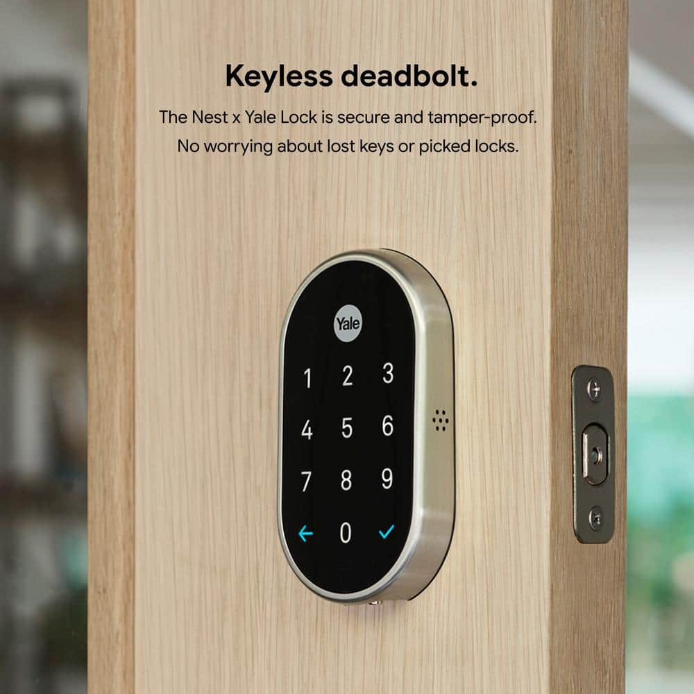 Google Nest x Yale Lock - Tamper-Proof Smart Wifi Bluetooth Deadbolt Lock with Nest Connect - Satin Nickel