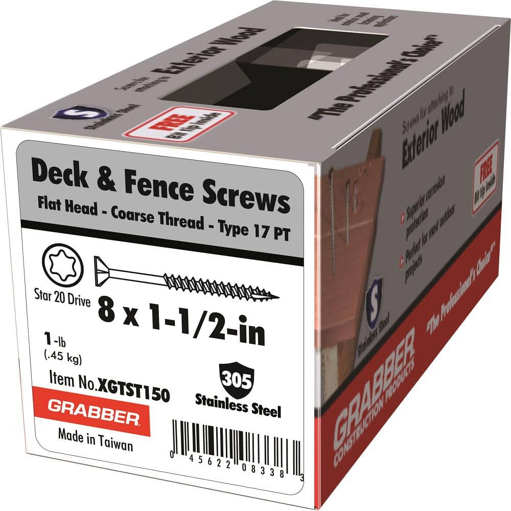 Grabber #8 x 1-1/2 in. Stainless Steel Star Drive Flat-Head Wood Deck Screw