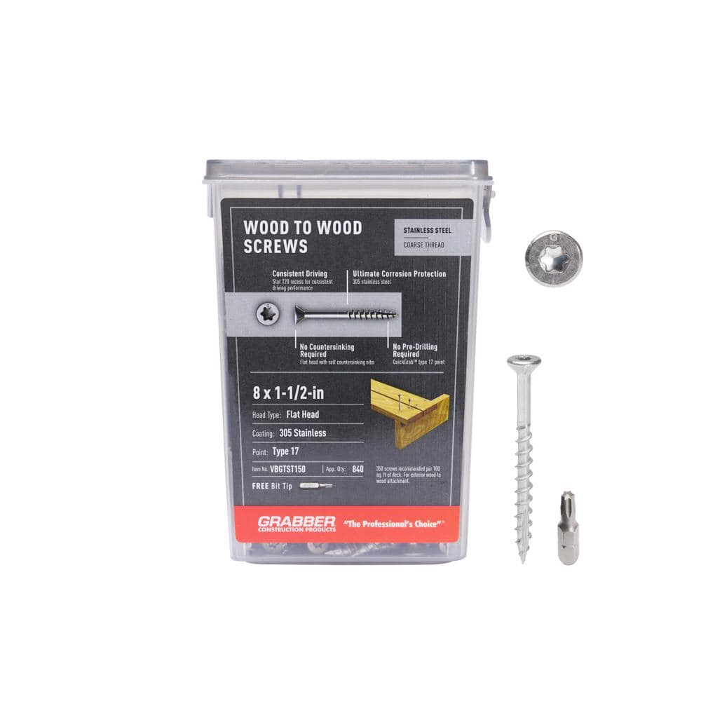 Grabber #8 x 1 1/2 in. Star Drive Flat head Exterior Stainless Steel Wood Deck Screws (5 lb. box)