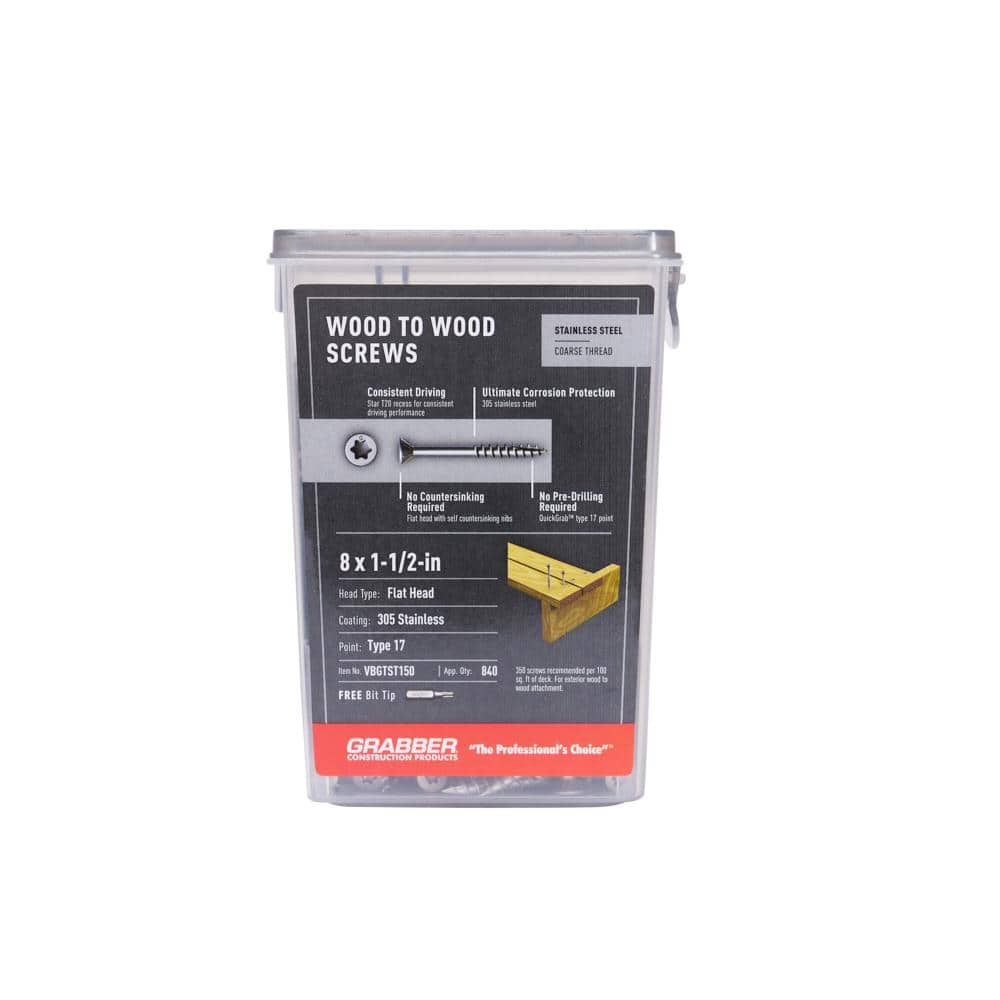 Grabber #8 x 1 1/2 in. Star Drive Flat head Exterior Stainless Steel Wood Deck Screws (5 lb. box)