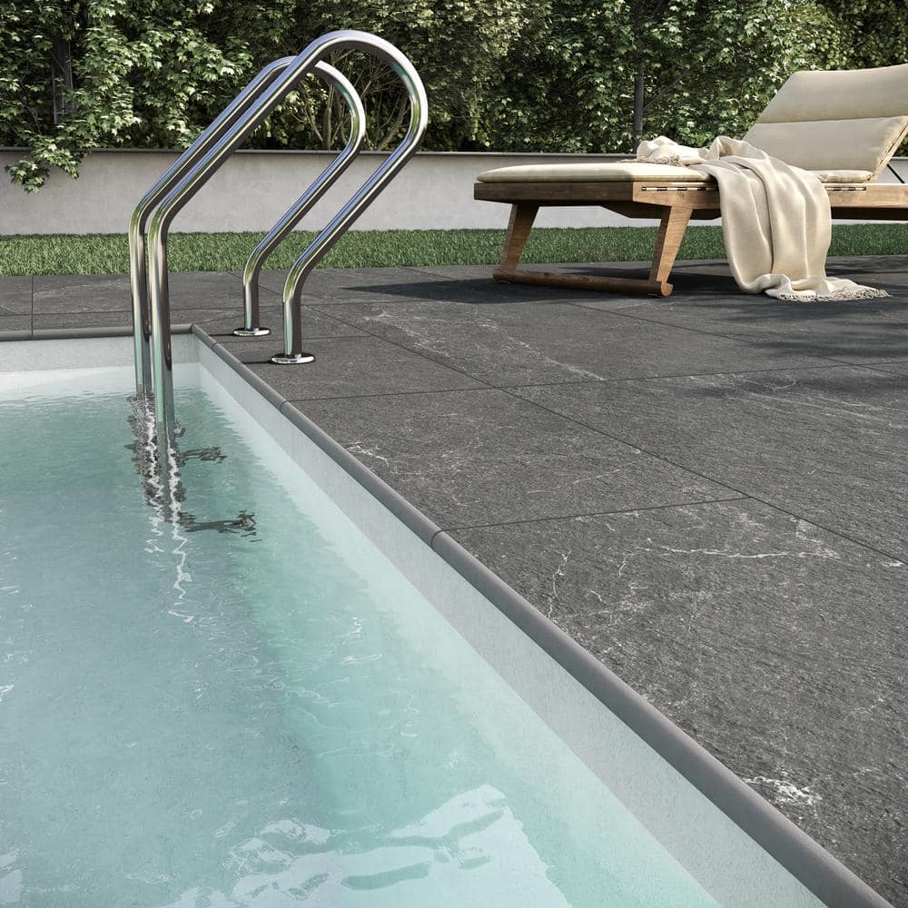 Ivy Hill Tile LithoTech 11.81 in. x 23.62 in. x 0.78 in. Graphite Gray Matte Porcelain Floor Pool Coping Tile (1.93 sq. ft./Each)