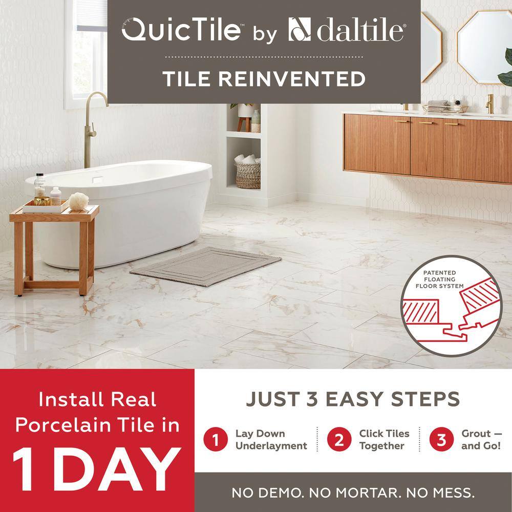 Daltile QuicTile 12 in. x 24 in. Enchanting Marble Matte Porcelain Locking Floor Tile (9.6 sq. ft. / case)